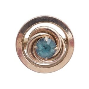 Vintage Small CORO‎ Aqua Rhinestone Gold Plated Circle Pin Brooch